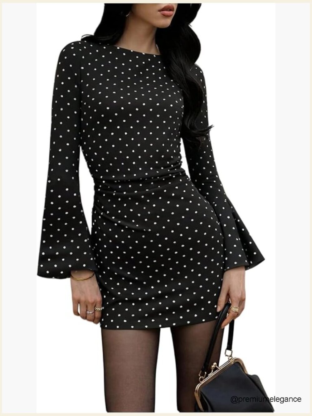 Polka Dot Mini Dress Long Sleeve Crew Neck Bodycon Party Dress